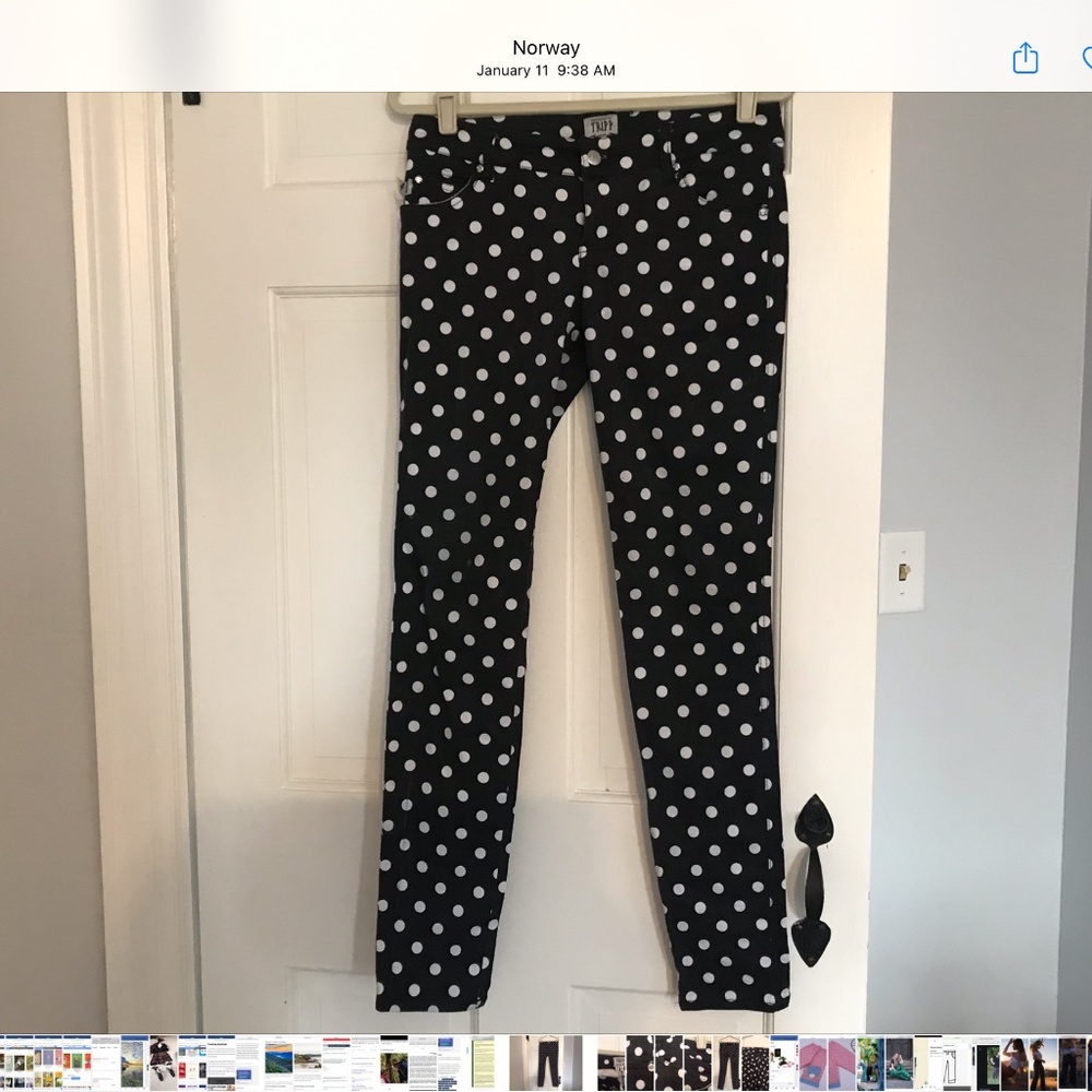 Polka dot, mid rise skinny pants